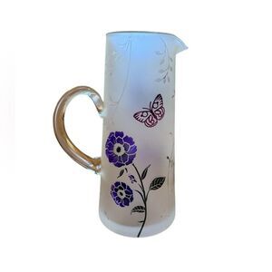 Gorgeous Lenox Frosted Butterfly Meadow 60 oz Glass Pitcher Etched Floral Motif